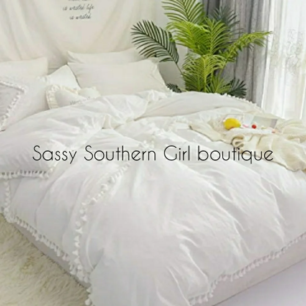 ⭐🆕 Boho White washed tassle duvet cover set